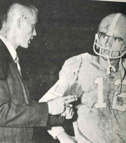 James A. Cawood quarterback Tim Saylor talked with coach Wendell Wheeler during the 1968 season.