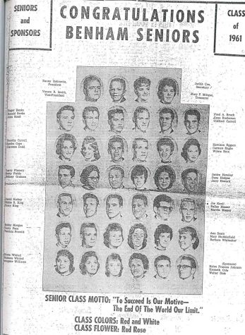 Members of Benham High Schools last senior class of 1961 are pictured.