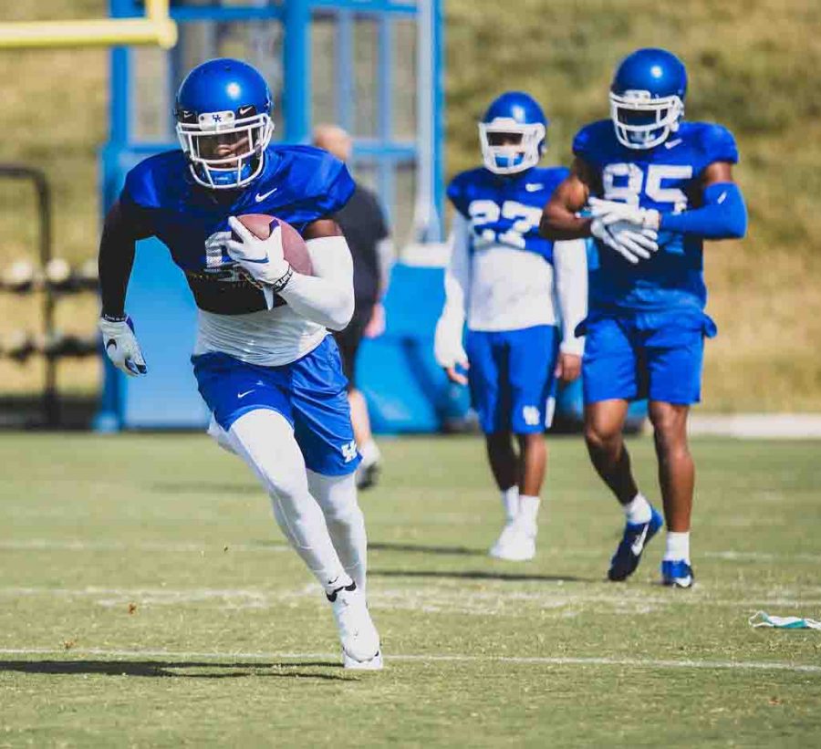 Kentucky+receiver+Josh+Ali+ran+during+practice+on+Tuesday+afternoon.
