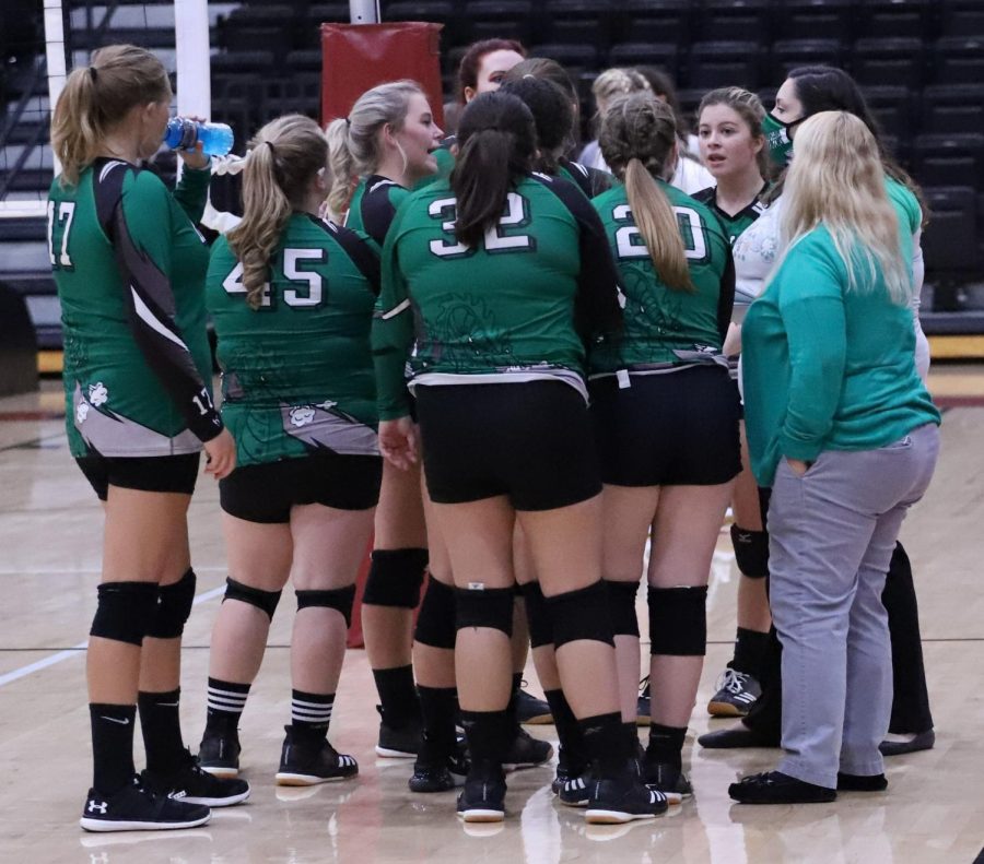 The+Harlan+Lady+Dragons+talked+during+a+timeout+earlier+this+season.+The+Lady+Dragons+defeated+Middlesboro+on+Saturday+and+Monday+and+will+take+a+two-game+winning+streak+into+the+district+tournament.