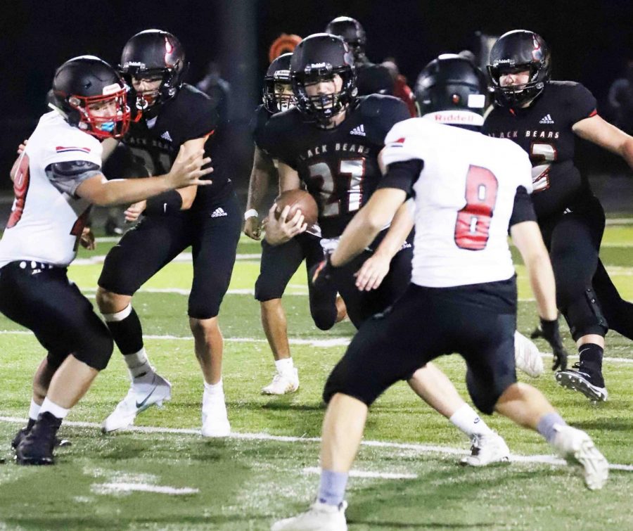 Josh Swanner, pictured in action earlier in the season, scored three touchdowns in Harlan County's win over Clay County last week.