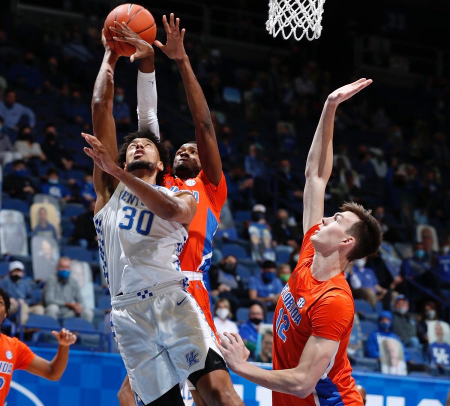 Kentuckys+Olivier+Sarr+goes+up+for+a+shot+in+Kentuckys+71-67+loss+to+Florida+on+Saturday+at+Rupp+Arena.