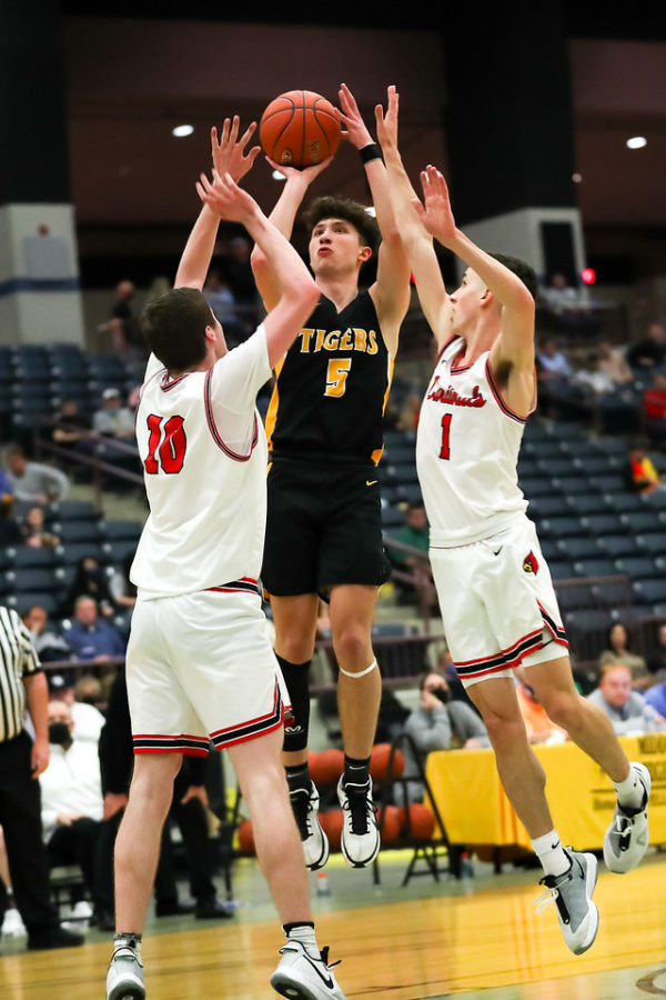 Clay County senior guard Connor Robinson went up for a shot during the Tigers win over South Laurel on Tuesday in the 13th Region Tournament.