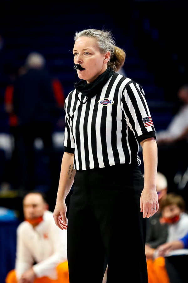 Harlan County High School teacher Jennifer Hilton was part of the officiating crew for the girls state championship game Saturday at Rupp Arena matching Sacred Heart against Marshall County. It was the fifth appearance in the state tournament for Hilton as an official and the third time she has called the state finals.