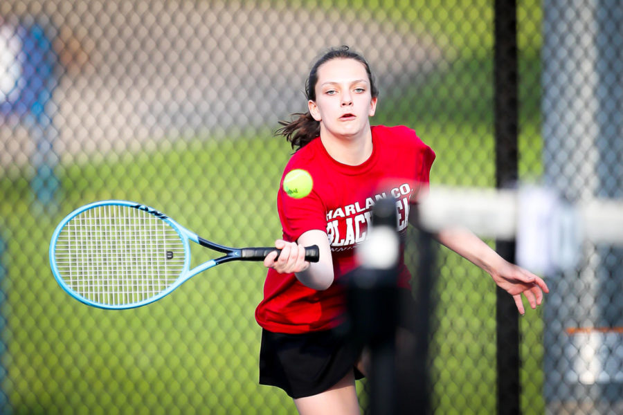 Lindsay Hall and Abigail Gaw teamed up for a doubles win as Harlan County edged South Laurel 5-3 on Friday.