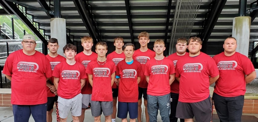 The HCHS boys track team includes, from left: Seth Robinson, Gavon Spurlock, Hunter Mefford, Cooper Mchargue, Caleb Rigney, Andrew Yeary, Daniel Joseph, Matt Yeary, Austin Crain, Ethan Caldwell, Connor Blevins and Hunter Blevins.