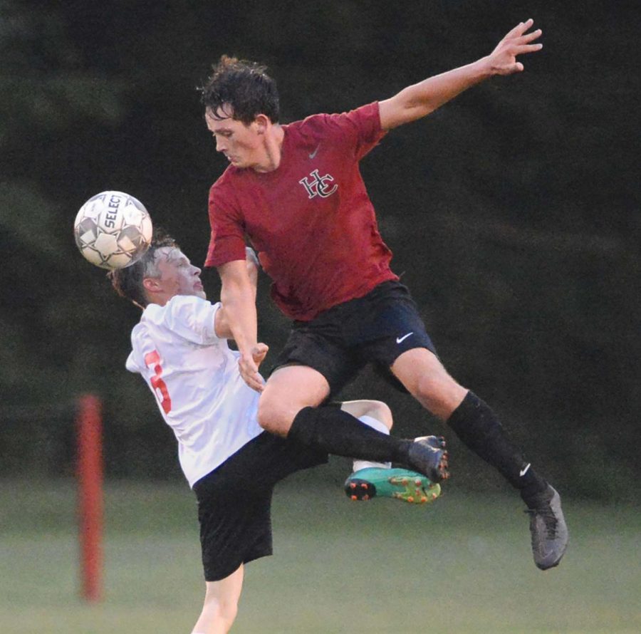 Harlan County's Caydon Shanks collided with a Whitley County player in Thursday's match at the James A. Cawood field. The two teams played to a 2-2 tie.