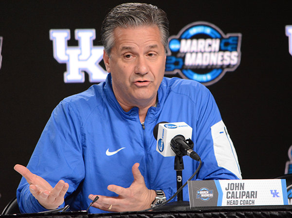 Coach John Calipari at the podium Thursday.  (Kentucky Today/Keith Taylor)