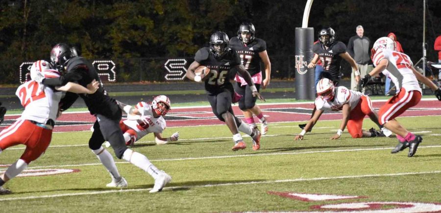 Harlan County running back Demarco Hopkins, pictured in action earlier this season, scored two touchdowns on Friday in the Bears loss at Bell Count.