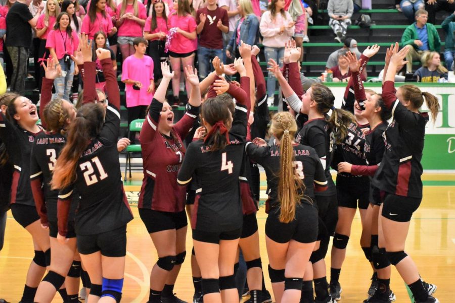 The Harlan County Lady Bears celebrated a three-set win over Harlan on Monday in the first round of the 52nd DIstrict Tournament. The Lady Beas will play Bell County on Tuesday at 6 for the district title.