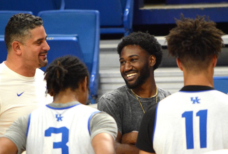 Dominique Hawkins was all smiles as he met the Wildcats at Rupp Arena on Monday. 