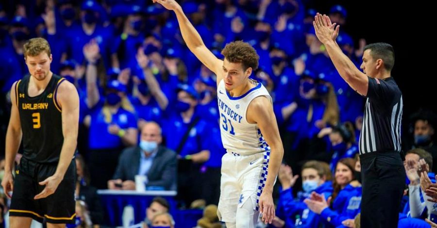 Kentucky guard Kellan Grady scored 14 points in Kentuckys 86-61 win over Albany on Monday night at Rupp Arena.