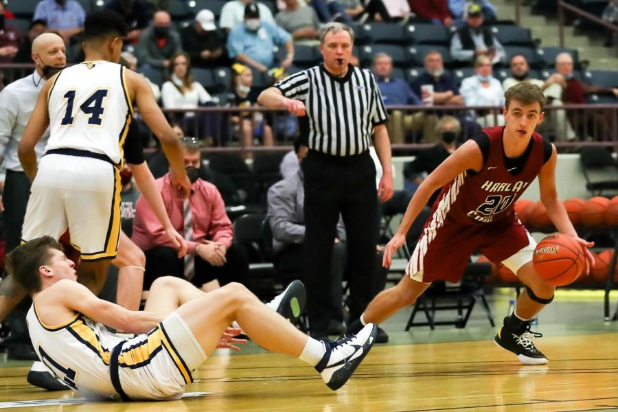 Senior guard Jackson Huff, pictured in action at last seasons 13th Region Tournament, is a three-year starter for Harlan County.