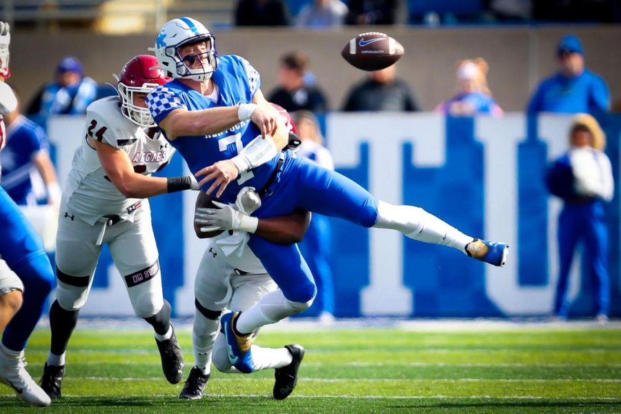 Will Levis got off a pass under pressure in Kentuckys win over New Mexico State Saturday at Kroger Field.