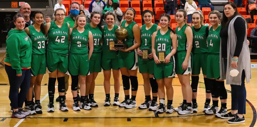 The Harlan Lady Dragons are pictured with their trophy after placing second in the 13th Region All A Classic at Williamsburg.