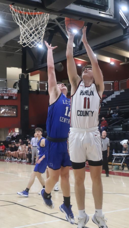 Harlan County sophomore forward Tristan Cooper went up for a shot against Letcher Central on Thursday.