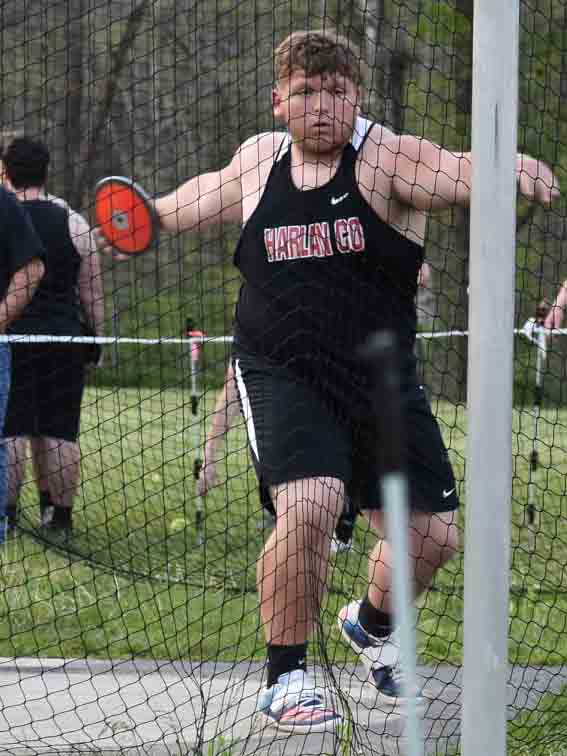 Harlan Countys Connor Blevins was second in the discus on Friday at the Harlan County All-Comers Meet.
