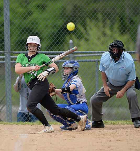 Harlan catcher Addison Jackson connected on a pitch in Fridays game against Bell County. Jackson hit her sixth home run of the season and added a single in an 11-3 loss.