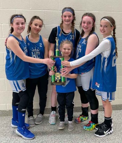 The Harlan County Reign, a local sixth-grade AAU team, won the Richmond Heat Invitational Tournament over the weekend. Team members include, from left: Kelsie Middleton, Madalyn Bennett, Vanessa Griffith,Addison Campbell and Kylee Runions. The manager is Kinley Middleton and coaches are Robbie Middleton and Whitney Creech.