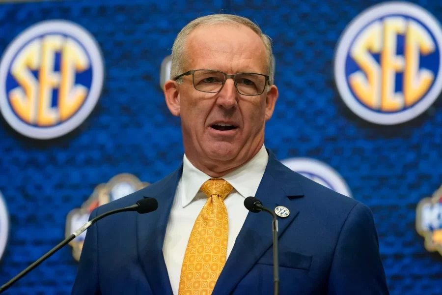 Southeastern Conference commissioner Greg Sankey spoke during SEC Media Days on Monday.