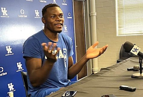 
Oscar Tshiebwe talked to reporters during a press conference Thursday afternoon at Memorial Coliseum.
