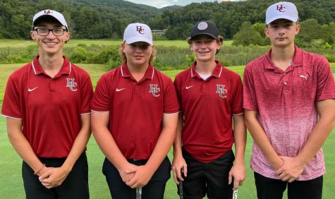 The Harlan County Black Bears won the second Pine Mountain Golf Conference tournament of the season on Tuesday at the Wasioto Winds course in Pineville. HCHS golfers, from left, Matt Lewis, Brayden Casolari, Cole Cornett and Alex Creech placed in the top five individually with Casolari edging Cornett in a playoff for medalist honors.