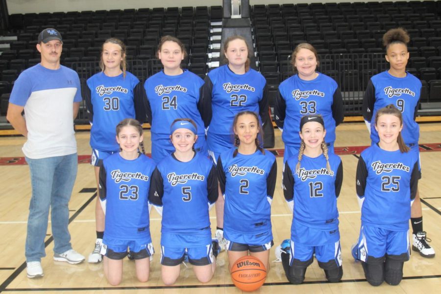 Team members include, from left, front row: Ava Bailey, Jayla Dillman, Maddie Bennett, Gracie Youngs and Kelsie Middleton; back row: coach Robbie Middleton, Vanessa Griffith, Aubrey Madden, Tori Wynn, Savanna Madden and Brianna Vick.