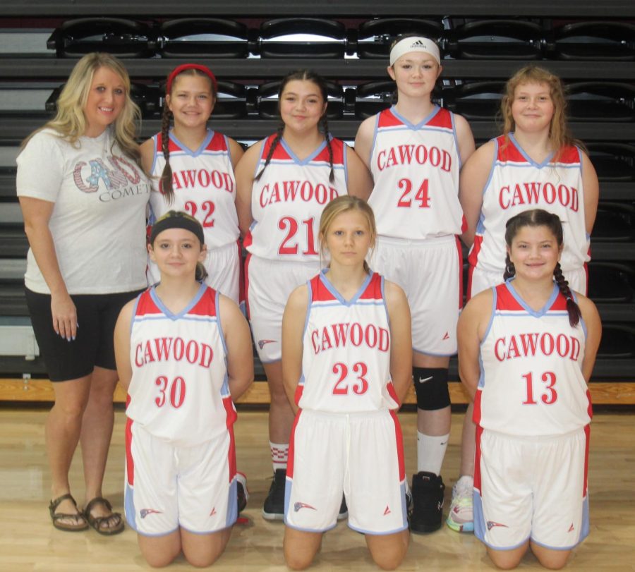 Team members include, from left, front row: Taylor Reeves, Breanna Fultz and Haydlei Stewart; back row: coach Emily Ford, Mylei Stewart, Katie Smith, Riley Clem and Jinna Smith.