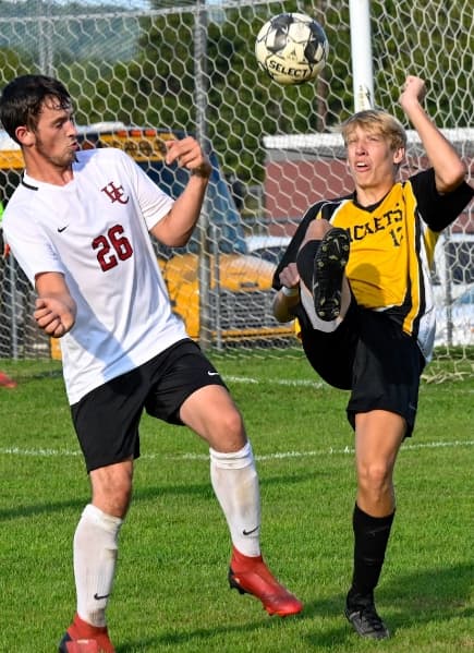 Harlan Countys Caydon Shanks battled for possession of the ball in action Tuesday at Middlesboro. The Black Bears won 4-2 with Shanks scoring a goal.