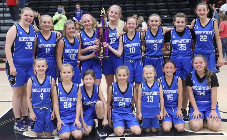 The Rosspoint Lady Cats captured their third straight fifth- and sixth-grade county championship with a 38-34 victory over James A. Cawood. Team members include, from left, front row: ;Andrea Napier, Avery Long, Morgyn Belcher, Zoey Reed, Madi Barrett, Natalie Creech and Aaliyah Webb; back row: Barbara Osborne, Natalie Flanary, Kenadee Sturgill, Aiselyn Sexton, Shasta Brackett, Jaycee Simpson, Adelynn Burgan, Emily Cooper and Brooklyn Daniels.