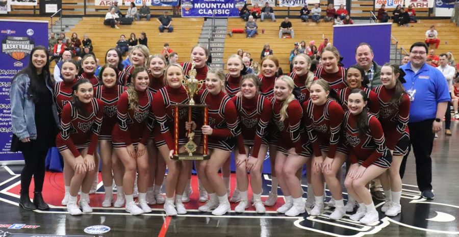 The Harlan County High School cheerleaders won the cheerleading competition in the WYMT Mountain Classic at Perry Central High School. Squad members include, from left, front row: Mylee Cress, Morgan Grace, Abigail Wright, Kirsten Napier, Madison Jones, Heaven Hensley, Amber Lawson, Cheyenne Brackett and Haley Huff; back row: coach Taylor Fields, Kate Cornett, Kaylee Pendleton, Hannah Brotherton, Addisyn Jones, Laila Boggs, Barbara Jenkins, Chyla Witt, Abigail Collett, Jasmine Caudill, Kaydee Lewis, Maliyah Washington and Macy Jones; not pictured Alexis Dean and Kaylissa Daniels.