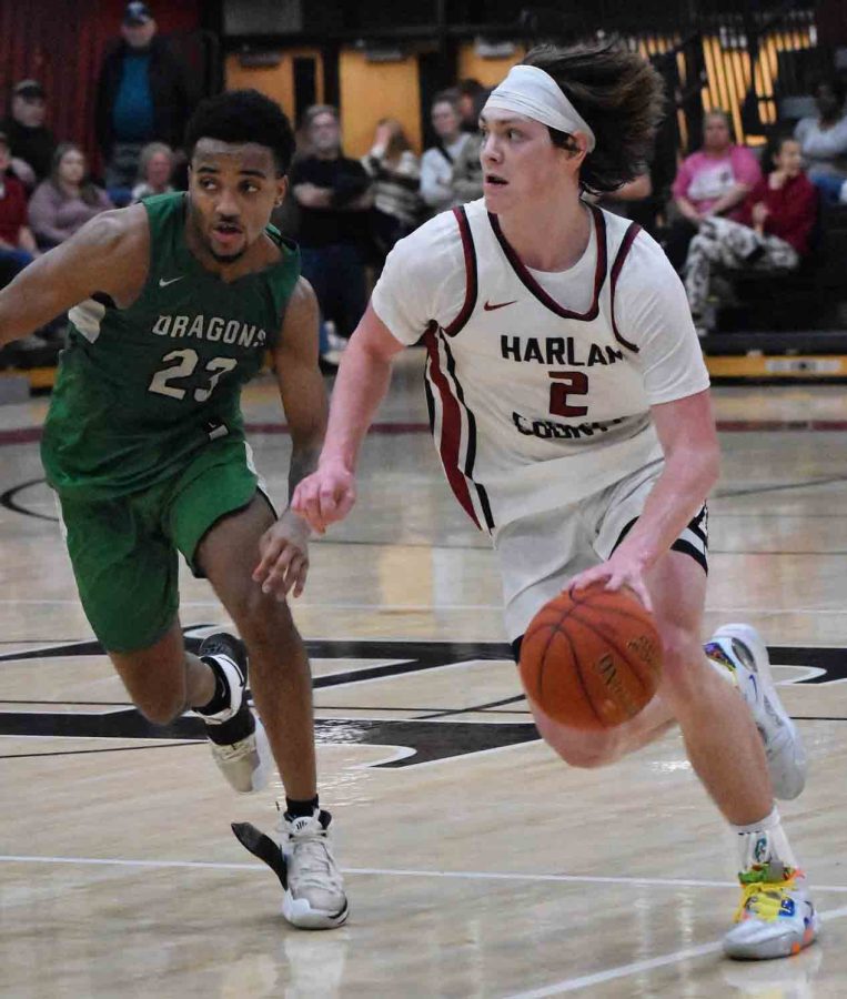 Harlan County guard Trent Noah, pictured in action earlier in the week against Harlan, scored 23 points on Saturday in the Bears 71-63 victory at Boyd County.