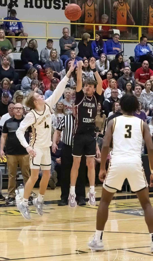 Harlan County guard Daniel Carmical put up a shot in Tuesdays 52nd District Tournament game against Middlesboro. Carmical scored 19 points in the Bears win, joining the schools 1,000-point club with his final basket of the night.