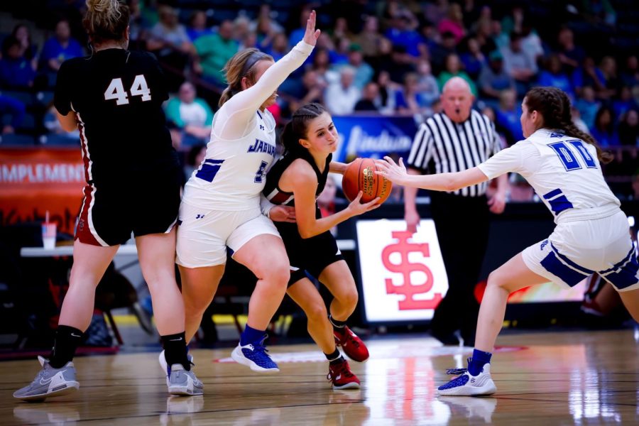 Harlan County point guard Ella Karst worked her way through the North Laurel defense in 13th Region Tournament action Monday. Karst led the Lady Bears with 18 points in a 62-38 loss that ended Harlan Countys season at 22-10.