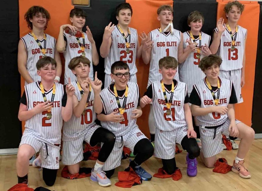 The Harlan County 606 Elite team, a local seventh-grade AAU squad, won a tournament in Pigeon Forge, Tenn., over the weekend. Team members include, from left, front row: Tanner Russell, Jaxson Perry, Dylan Collins, Cruz Galloway and Josiah Smith; back row: Brady Smith, Dyson Freeman, Eli Noe, Ryan Day, Dylan Madden and Tucker Curtis.