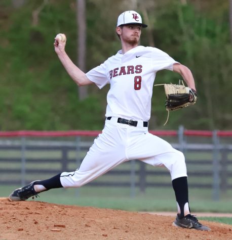 Harlan County senior Brayden Blakley, pictured in action last season, earned his third save of the season Saturday as he allowed only one hit over three innings to finish a 9-3 victory at East Ridge.