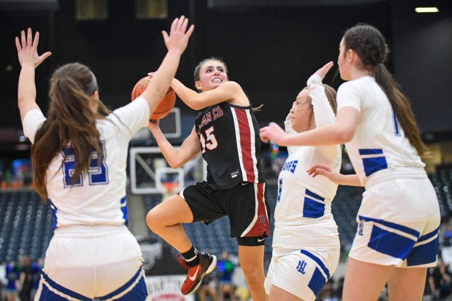 Harlan County junior guard Ella Karst, pictured in action at the 13th Region Tournament, was a first-team selection on the 13th Region Coaches Association All-Region Team.