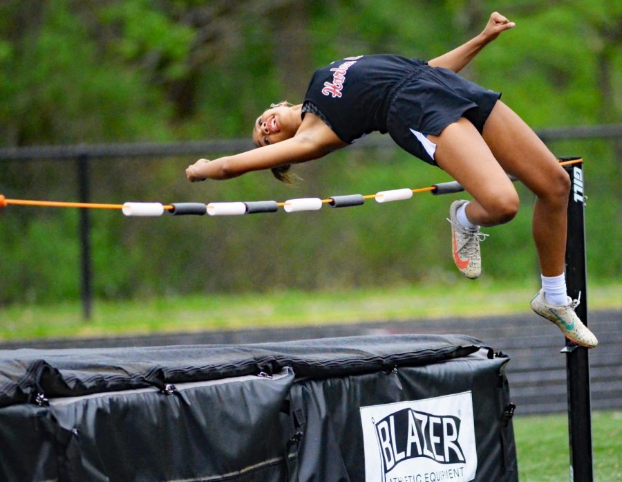 Harlan Countys Paige Phillips placed third in the high jump on Friday at the HCHS track.