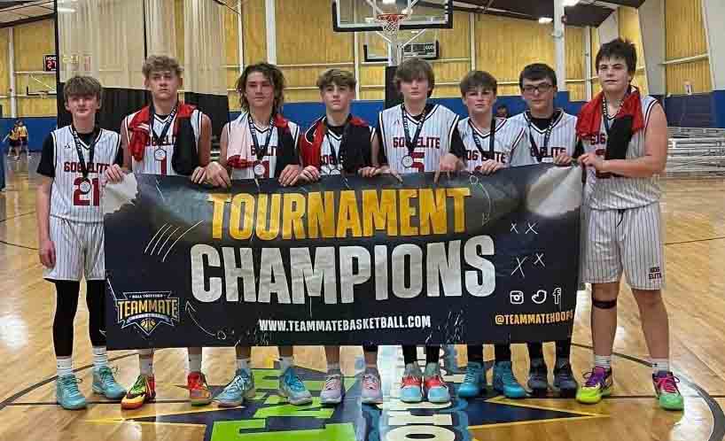 The Harlan County 606 Elite team, a local seventh-grade AAU squad, won a tournament in Kingsport over the weekend. Team members include, from left: Cruz Galloway, Ryan Day, Brady Smith, Jaxson Perry, Dylan Madden, Tanner Overbay, Dylan Collins and Eli Noe.