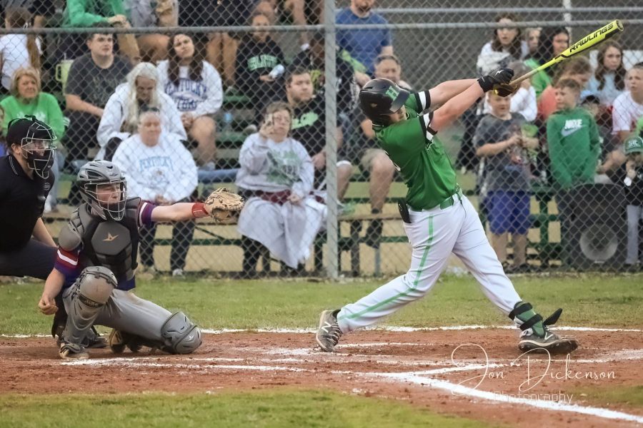 Harlan first baseman Eli Freyer, pictured in action earlier this season, led the Green Dragons on offense with two hits Tuesday in a 1-0 victory at Thomas Walker, Va.