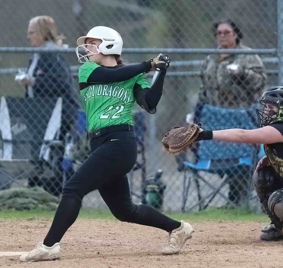 Harlan third baseman Ella Lisenbee, pictured in action earlier this season, hit a pair of two-run homers on Thursday in the Lady Dragons 9-8 loss to visiting Bell County.