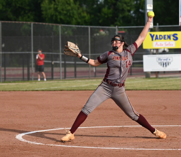 Pinevilles Rachel Howard struck out 14 as the Lady Lions downed Harlan 9-6 on Monday in the 13th Region Tournament.