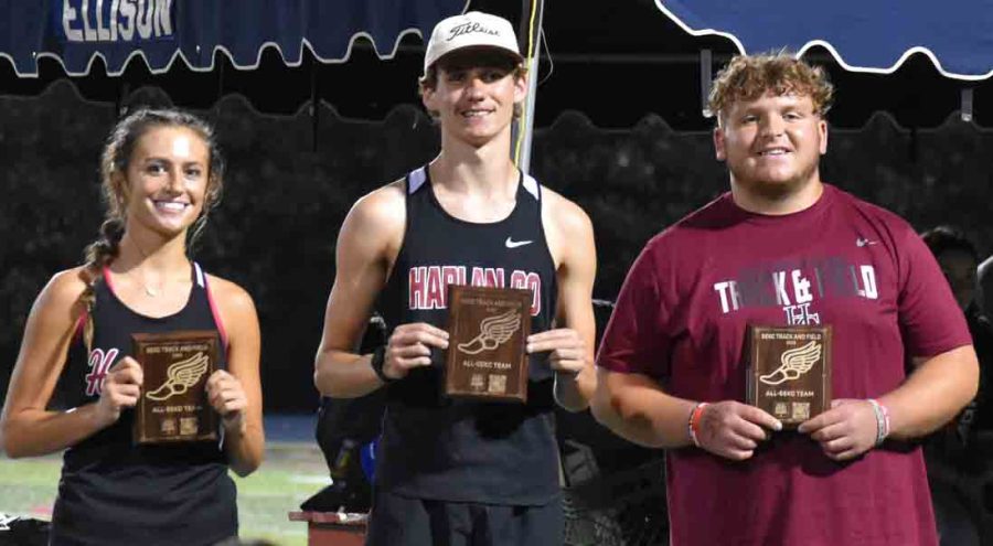 All-SEKC track selections from Harlan County include, from left: Ella Karst, Andrew Yeary and Connor Blevins