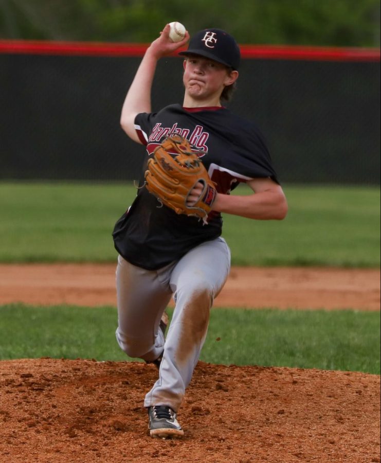 Harlan County eighth-grader Jesse Gilbert delivered a pitch on Tuesday during the Bears 3-2 win over Cumberland. GIlbert struck out six as he pitched a complete game.