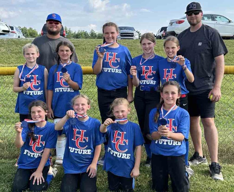 Harlan County Future finished second in a tournament over the weekend. Team members include, from left, front row: Campbell Thompson, Aniston Burton, Maddy Barrett and Natalie Creech; back row: coach Jarrett Ford, Andrea Napier, Bella Ford, Crissalyn Jones, Emily Allen, Zoey Reed and coach Andrew Burton.