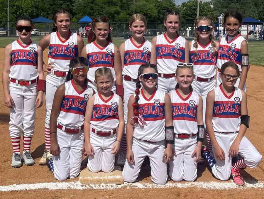 The Harlan 9-10 All Stars include, from left, front row: Chloe Brock, Madison Barrett, Campbell Thompson, Averi Jenkins and Zoey Reed; back row: Lillian Daniels, Khloe Daniels, Bella Ford, Braleigh Wilson, Kennedy Estes, Bryleigh Wilson and Jerrah Phillips.