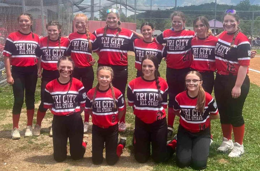 The Tri City 11-12 All Stars include, from left, front row: Ashlynn Williamson, Julionna Johnson, Mia Adams and Lilly Blair; back row: Peyton Lewis, Katelynn Smith, Lindsey Burton, Paisley Hendrickson, Sienna Banks, Lilly Scott, Lexi Boggs and Lexi Foutch.