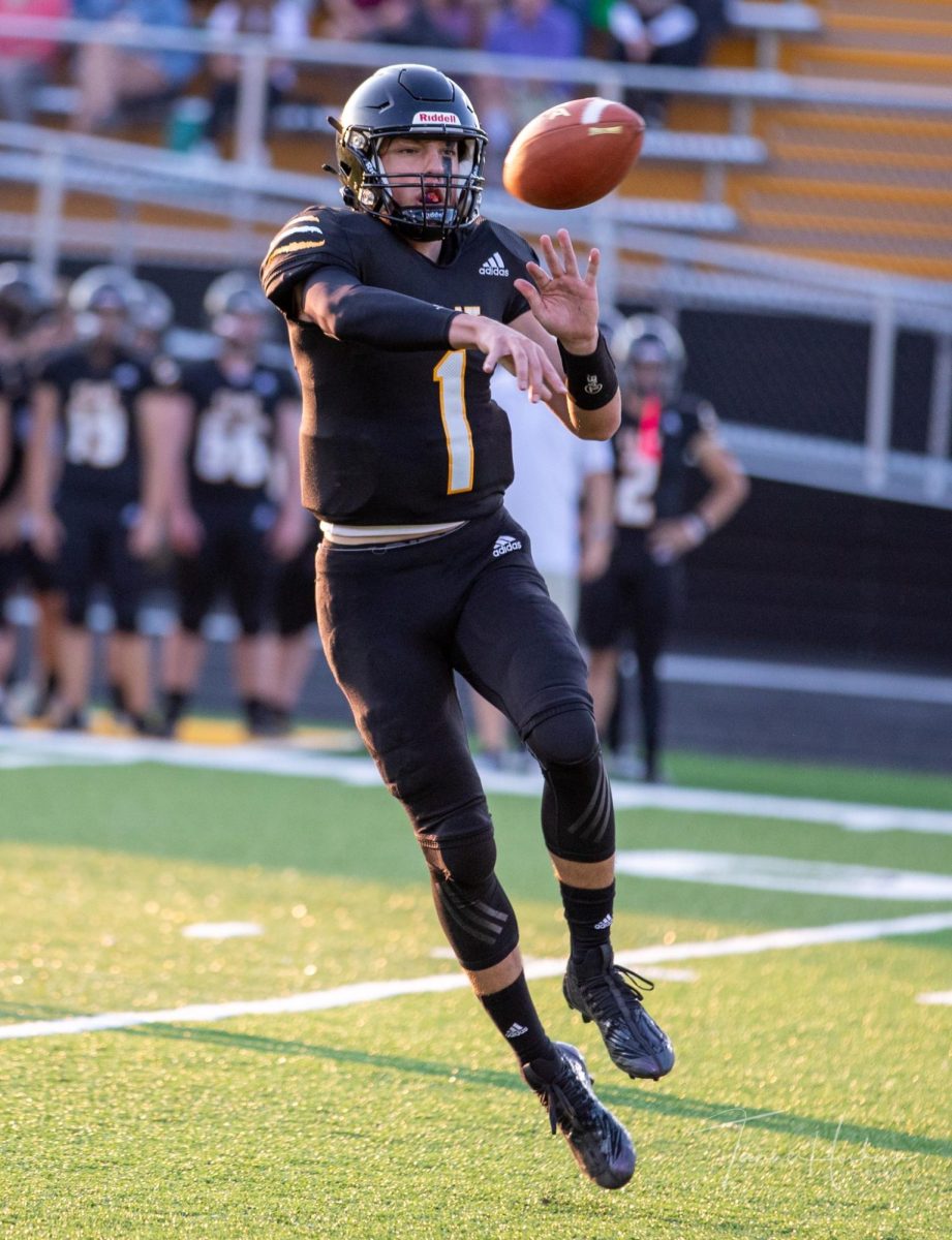Clay County senior quarterback Tate Rice threw for four touchdowns and 227 yards while completing 13 of 16 passes as the Tigers won 46-6 at Harlan on Friday.