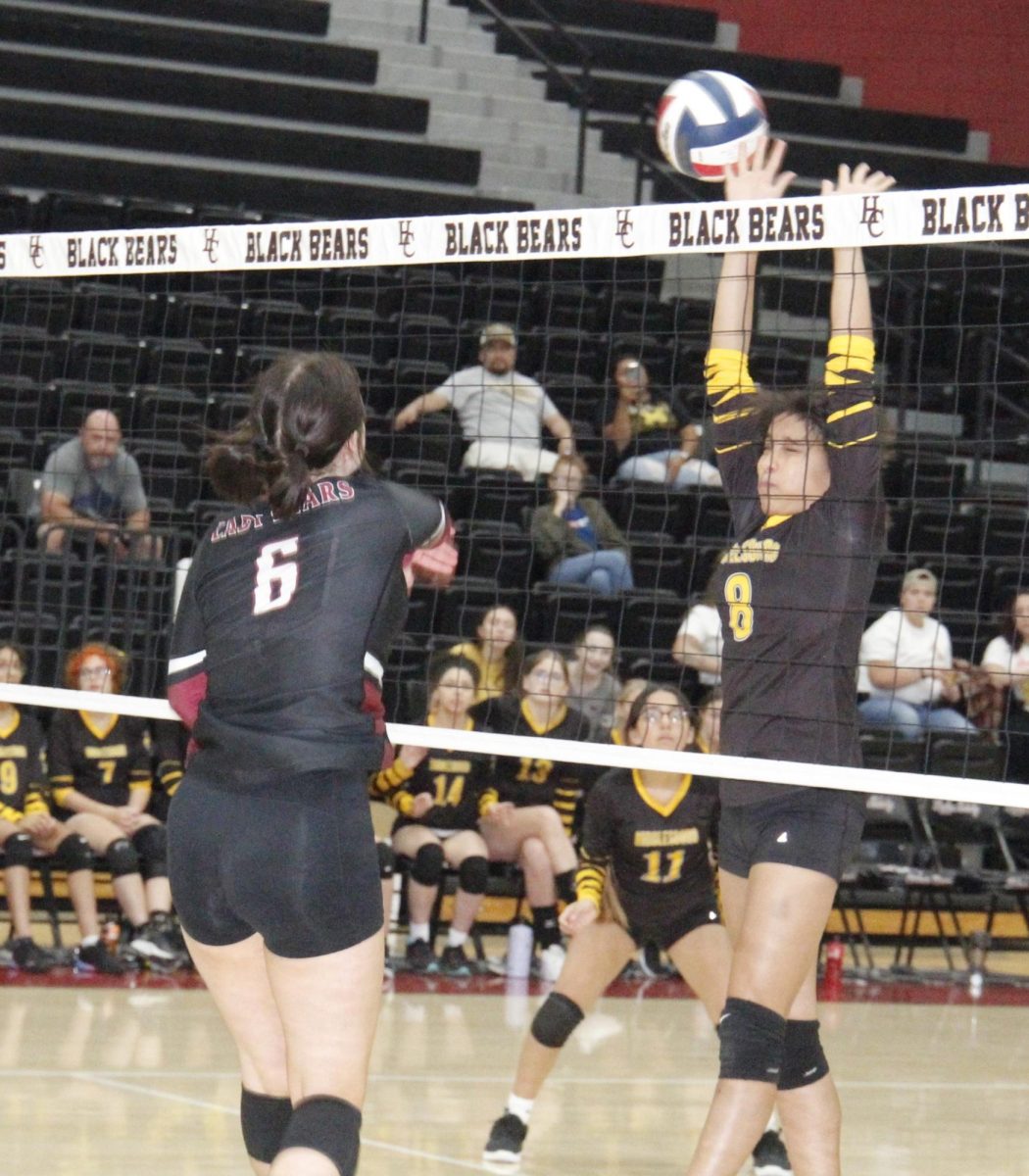 Harlan Countys Kalista Dunn pounded home a point over the hands of Middlesboros Leah Spencer on Thursday in the Lady Bears three-set victory.
