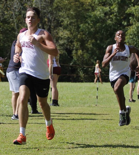 Evan Simpson (left) and Jacob Schwenke headed to the finish line on Saturday in the Bob Howard Memorial Invitational.